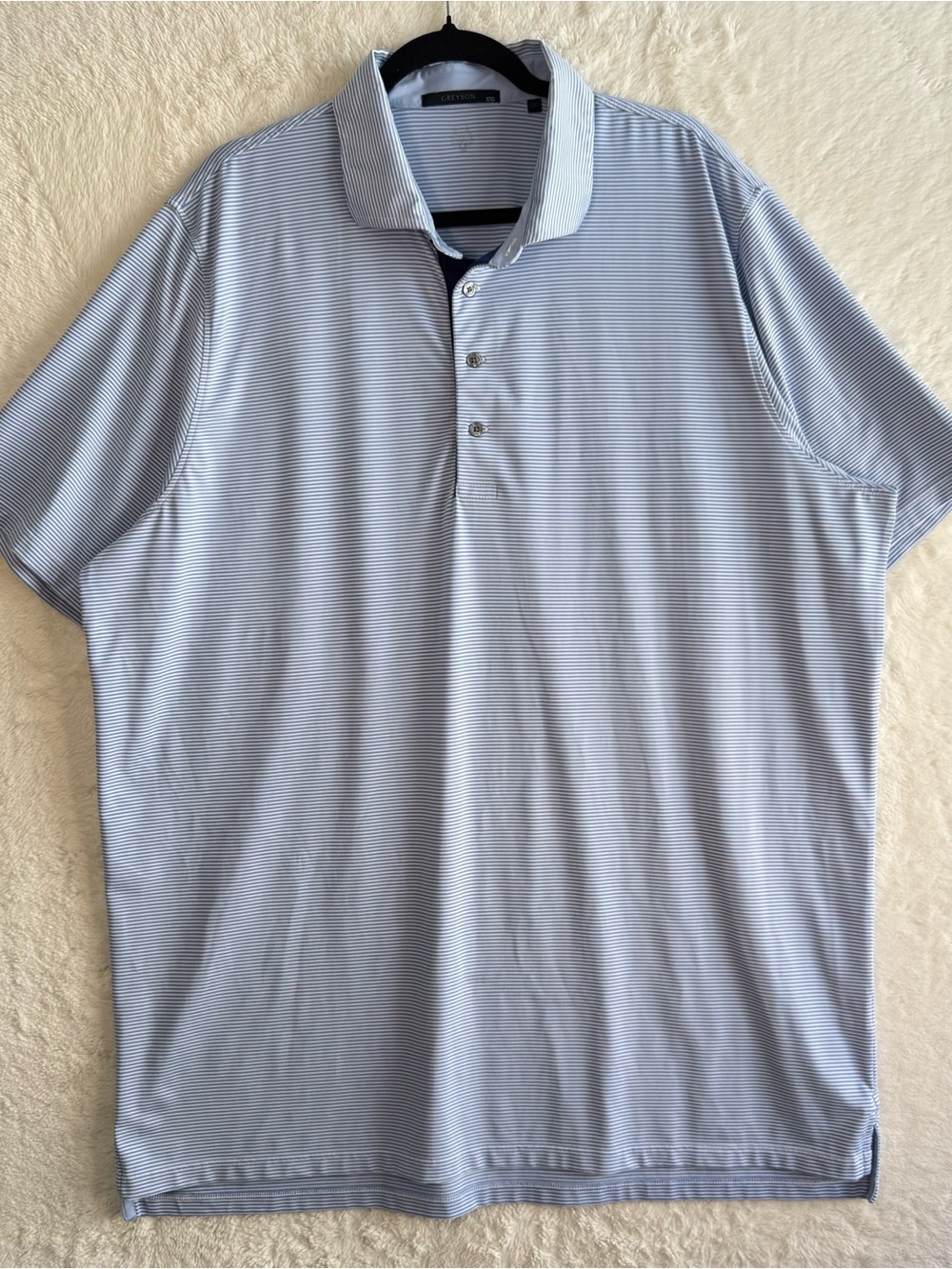 Greyson Quogue Short Sleeve Polo Shirt Men’s XXL Blue Stripe Stretch Golf Travel